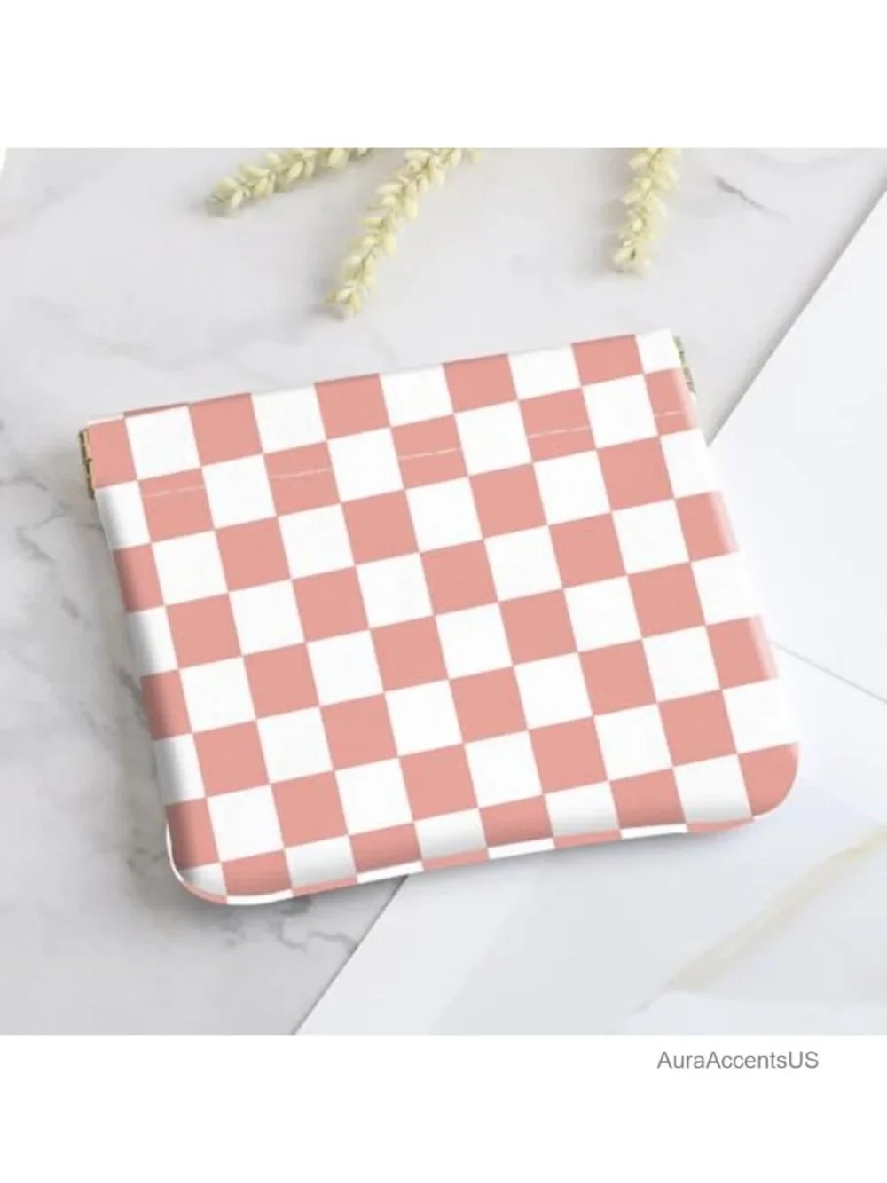 2Pcs PU Leather Coin Purse Pouch Mini Wallet Cosmetic Bag Cute Checkered
